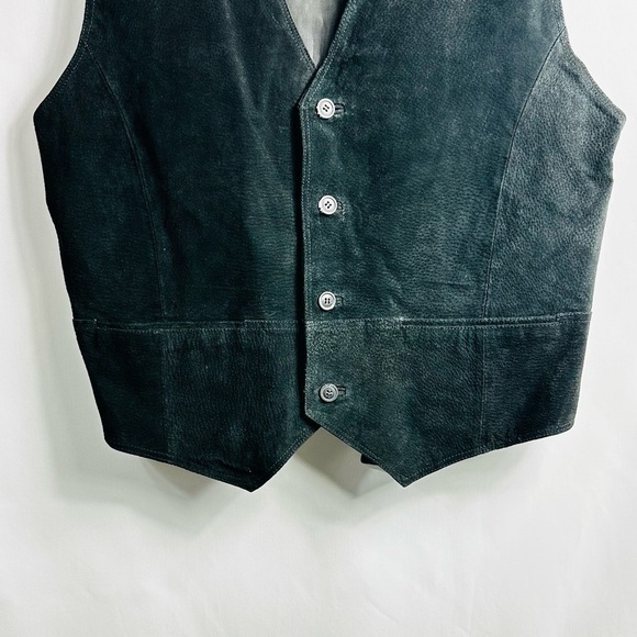 Vintage Basic Editions Genuine Leather Men’s Sz Large Black Button Down Vest - Picture 2 of 9